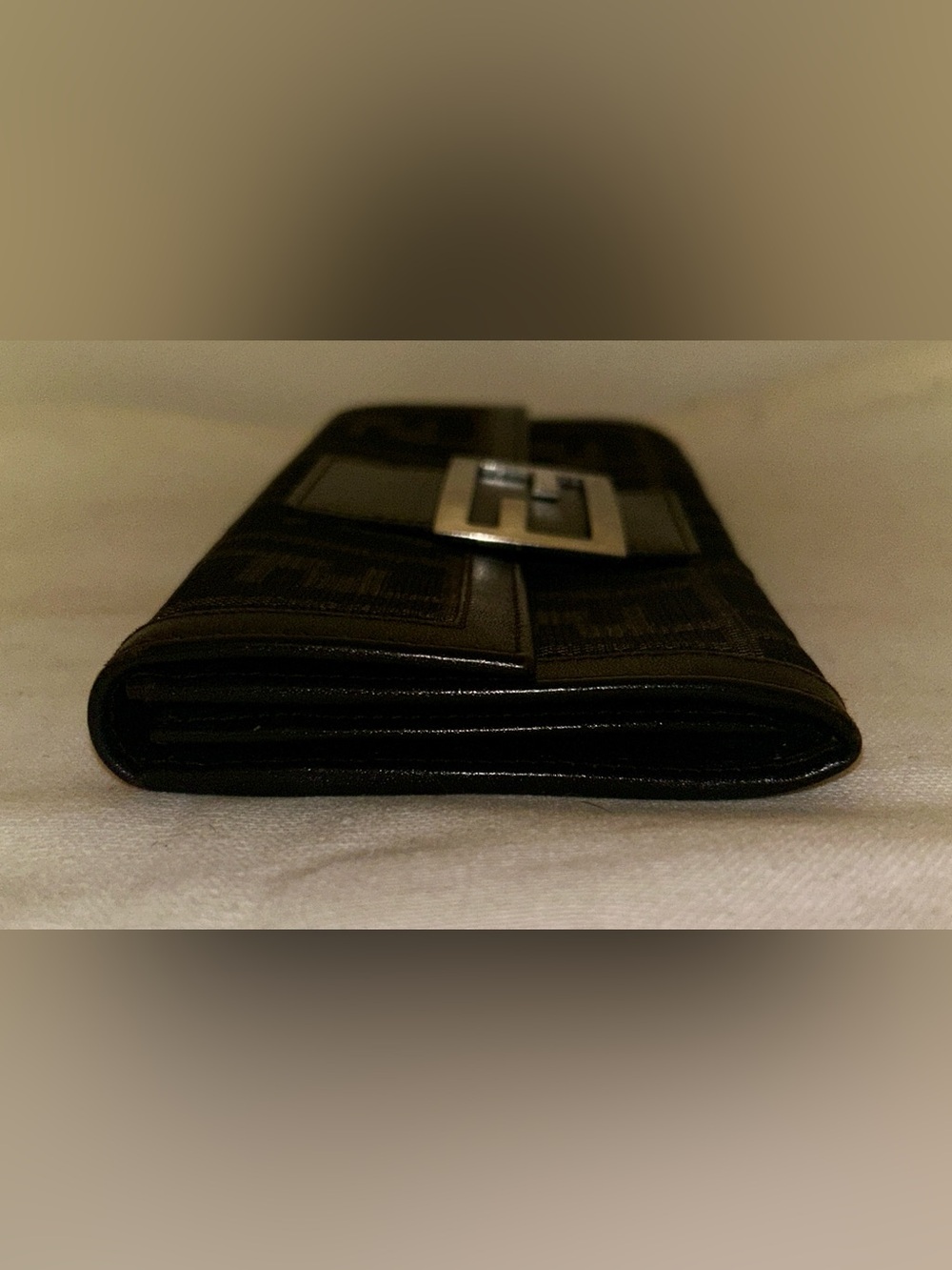 Fendi Brown and Black FF Logo Canvas Clutch with Silver F Buckle - Picture 3 of 10